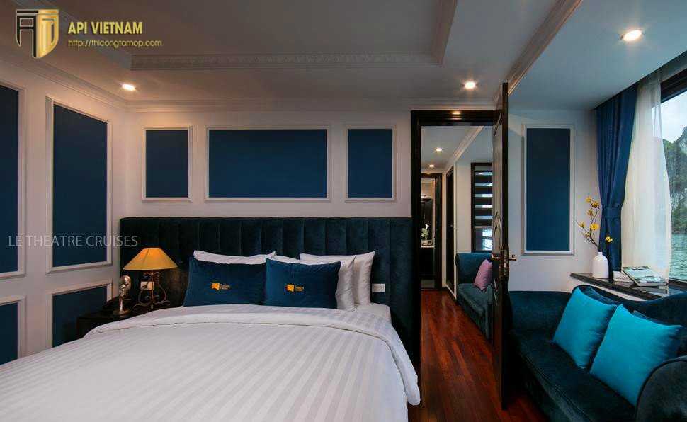 Phòng ngủ với full optiont iện ích, gam màu xanh ấm