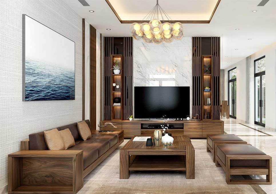 Top 35+ mẫu phòng khách ốp gỗ đẹp, hiện đại theo xu hướng