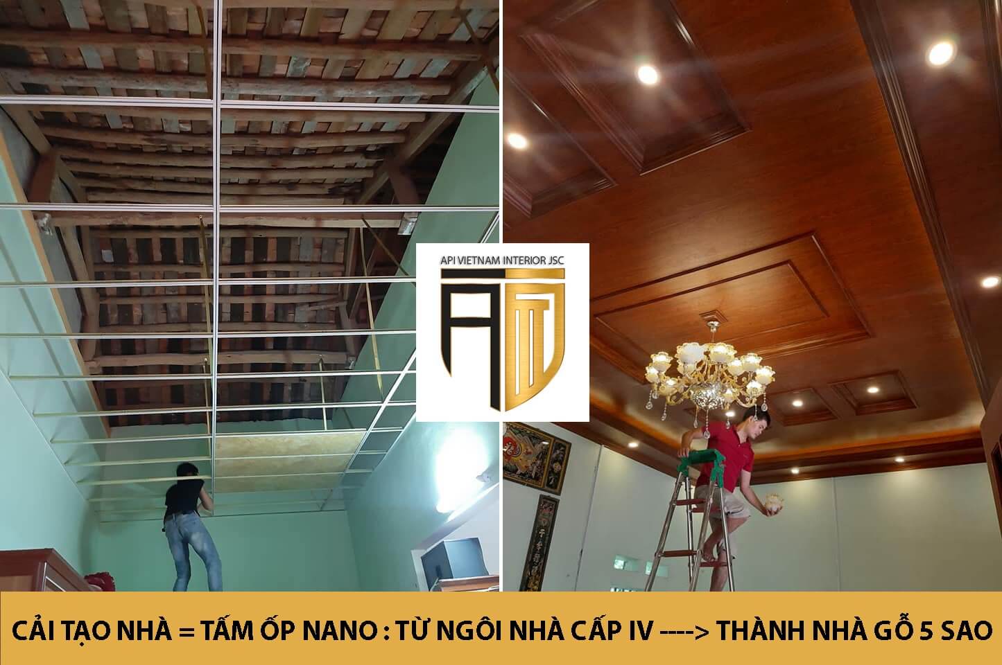 API Việt Nam - Hình ảnh công trình trước vào sau thi công sử dụng tấm nhựa ốp tường PVC Nano - 3